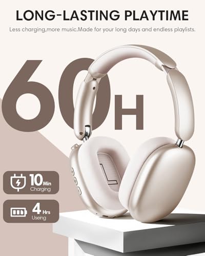 Wentronic Y02 Active Noise Cancelling Wireless Headphones, Starlight | Over-Ear, Bluetooth, 60H Playtime,Crystal Clear Calls, Hi-Res Audio, Big Bass, Foldable Lightweight for Travel Home Office - color: Starlight