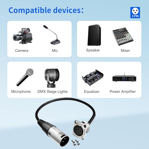 for XLR Panel Mount XLR Plate Solderless 3 Pin Patch Bay Cable (F to M) | [New Version 2026],for Audio Equipment, Mixers, Studio, Box Connector, Studio, Wall Plate Solderless With Screws Nuts - style: F to M
