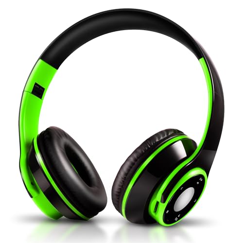 Bluetooth Headphones Over Ear, Wireless Headphones with 5 EQ Modes, 20 Hours Playtime Foldable HiFi Stereo Headset with Microphone, FM/TF for Cellphone/PC/Work/Travel/Kids/Adults/Gift (Green) - color: Green