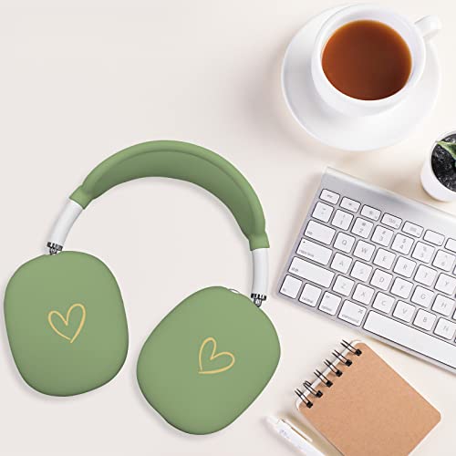 Case Cover for AirPods Max, Anti-Scratch Soft Silicone with Gold Heart Pattern Ear Cups Case Cover/Ear Pad Cover/Headband Cover for Apple AirPods Max Headphones (Matcha Green) - color: Matcha Green