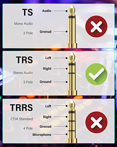 bestune 8Pcs 6.35mm 1/4 Male to 3.5mm 1/8 Female Stereo Headphone Adapter Audio Jack Plug Gold Plated for Speaker Headphone Guitar Digital Piano Amp - size: 8 PACK-Upgrade