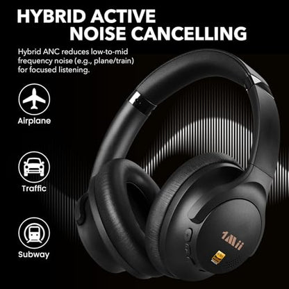 1Mii Y8+ Noise Cancelling Headphones Bluetooth 6.0 Over-Ear Wireless, Black | Hybrid ANC, 100 hrs Playtime, Comfortable, LDAC Hi-Res Audio, Deep Bass, Custom EQ via APP for Airplane & Travel