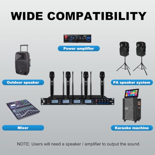 PRORECK UK-4000 UHF 4 Channel Wireless Microphone System with Four Handheld Microphone, 500 Selectable Frequency Range, Perfect for Home Karaoke/smallgatherings (UK-4000)