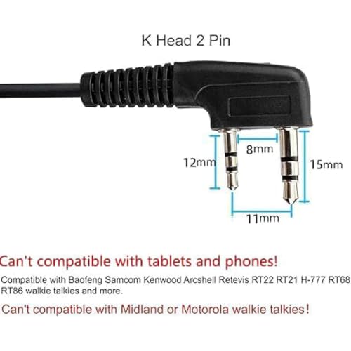 Retevis Overhead Walkie Talkie Headset, Boom Mic, for RT22/RT68/RT21/H777 | Adjustable Headband, 2 Pin, Compatible with Pxton, Baofeng, Kenwood Walkie Talkie, Walkie Talkie Earpiece with Mic (1 Pack)