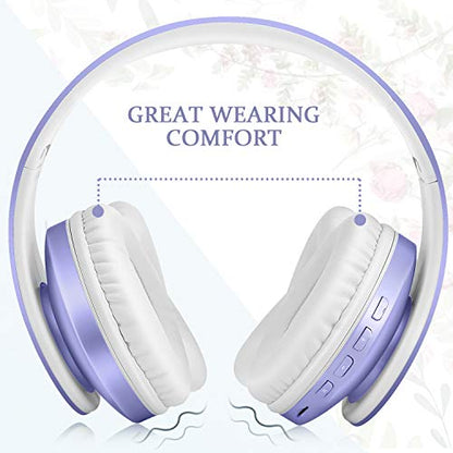 TUINYO Wireless Headphones Over Ear, Bluetooth Headphones with Microphone, Foldable Stereo Wireless Headsetfor Travel Work TV PC Cellphone-Purple - color: Purple