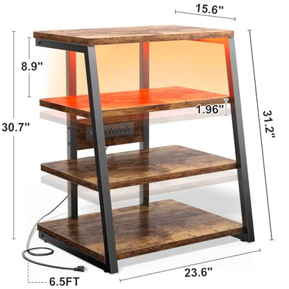 Besiost AV Media Stand with Outlets, Media Console with LED Lights, Stereo Racks and Stands with Storage Shelves, Media Audio Tower Cabinet, Rustic Brown - color: Rustic