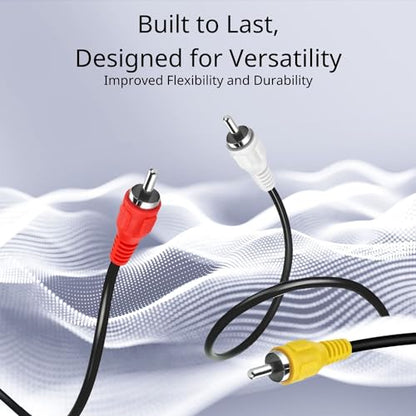 TNP 3 RCA AV Cable, 6 ft Male-to-Male Composite Audio Video Cord for TV | Vcr-To-Tv Cable with Red, White and Yellow Plugs; Double Shielding Helps Reduce Rfi and Emi Interference - size: 6FT