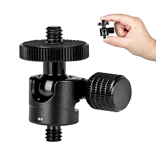 Koolehaoda Mini Ballhead Camera Tripod Ball Head Mount with 1/4" to1/4 Screw Connector | Compact Camera Tripod Ballhead, 360° Swivel, for DSLR Mirrorless Camera Monitor Flash Light, Lightweight Aluminum - size: 1/4 to 1/4 Connector