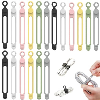 Data Cable Organizer, 2026 NEW Elastic Silicone Cable Ties, Reusable Cable Ties Wire Management Organizer, Multi-Purpose Cord Organizers for Bundling and Fastening Earphone, Phone Charger (18)