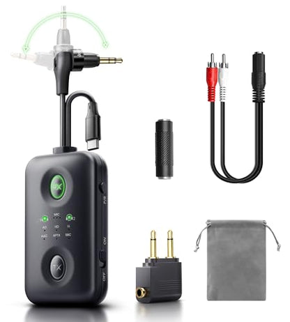 Bluetooth 5.4 Transmitter Receiver, Upgraded 180° Rotatable 3.5mm Aux/USB-C Adapter for Airplane, TV, PS5, Phone, Qualcomm aptX Adaptive Low Latency for Dual AirPods/Headphones - size: 5x1