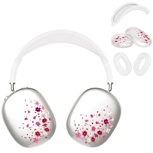 Headphone Cover for AirPods Max, Girly Cute Clear Ear Cups Covers, Silicone Ear Pad Case Headband Cover for Apple AirPods Max (2024/2020), Pink Petals - color: Pink Petals-Clear