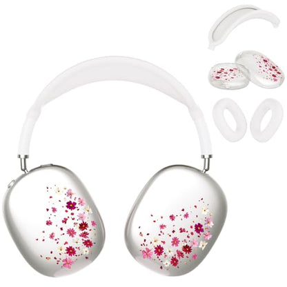 Headphone Cover for AirPods Max, Girly Cute Clear Ear Cups Covers, Silicone Ear Pad Case Headband Cover for Apple AirPods Max (2024/2020), Pink Petals - color: Pink Petals-Clear