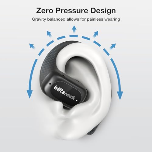 BlitzRock CT3 Open Ear Headphones Bluetooth 5.4, 32Hrs Playtime IPX5, 4-Mic ENC Clear Calls, Custom EQ App, Ergonomic Earhooks for Running/Cycling/Gym - color: Dark Black
