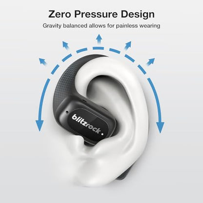 BlitzRock CT3 Open Ear Headphones Bluetooth 5.4, 32Hrs Playtime IPX5, 4-Mic ENC Clear Calls, Custom EQ App, Ergonomic Earhooks for Running/Cycling/Gym - color: Dark Black