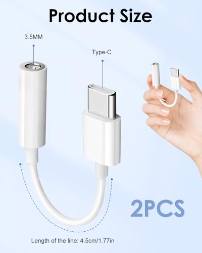 2PCS USB C to 3.5mm Audio Headphone Jack Adapter