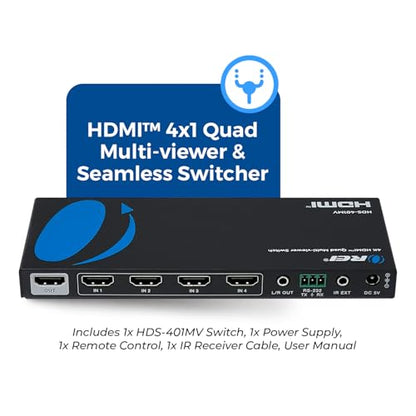 OREI 4x1 Multiviewer Switch - 4K@30hz, Audio Extract, RS-232, IR, PIP, EDID | HDMI Multiviewer, HDMI Switcher 4 in 1 Out – 10.2Gbps, 7 Display Modes, Auto Switching, Seamless Switching, HDCP 1.4 - style: 4x1 Multiviewer - 4K@30Hz with VGA