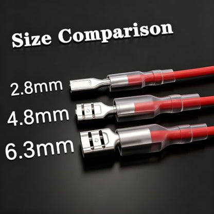 Twidec/20Pcs 4.8mm and 6.3mm Female Spade Crimp Terminal with Insulating Sleeve and Wire Red + Black Female Spade Quick Splice Assortment Kit - size: 20 Pieces 4.8/6.3mm