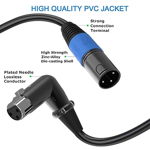LanSenSu Right Angle XLR to Straight XLR Plug Cable, 90-Degree Female to Straight Male Balanced Cord 3-Pin to 3-Pin, (Right Angle -Female-0.5FT, 2Pack) - style: Right Angle -Female-0.5FT