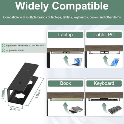 Under Desk Laptop Mount Metal Under Desk Laptop Holder with Anti-Scratch Pads Compatible with Lenovo HP Asus Acer Laptop,Mac Mini,Macbook,Keyboard Under Desk Shelf Tray with Headphone Hanger