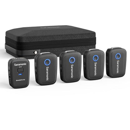 Saramonic Blink 500 T4 4-Channel Wireless Lavalier Microphone System, 4 Transmitters 1 Receiver, 328ft Range, 24-bit/48kHz, Noise Reduction Lapel Mic for iPhone Android Camera DSLR Podcast Interview