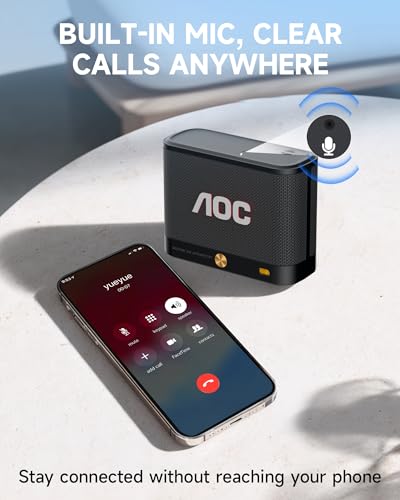 AOC Portable Bluetooth Speaker, Shower Speaker, BT 5.4 with Wireless Stereo Pairing, BassUp, IP65 Waterproof, Dustproof, 30-Hour Playtime, Compact Small for Home, Outdoors, Travel, Black