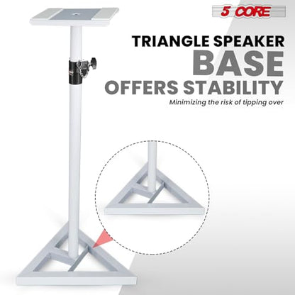 5 Core Speaker Stand Pair Heavy Duty Adjustable Telescoping Height 59.5" Triangle Base DJ PA Stands Mount 100Lb Capacity - SS TRI Base 64 WH