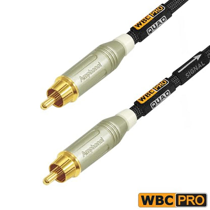 60 Foot - WBC-PRO-Quad Ultra-Silent, Ultra-Flexible, Star-Quad Center-Channel, Subwoofer Cable with Amphenol ACPR-SWH Die-Cast, Gold Plated RCA Connectors & Black Tweed Jacket – Directional Design