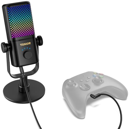 TONOR Gaming Microphone Compatible with Xbox, RGB Condenser Streaming Mic, Low Noise, Gain Control, One Tap Mute, Compatible with Capture Card, 200 cm/78inch Cable, Desktop Stand, Black TCX3 - color: Black, style: Microphone