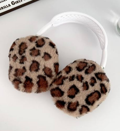 Fluffy Plush Case for AirPods Max Headphones, Cute Furry Fur Ear Cups Skin Soft Slicone Protective Cover for AirPods Max(Brown Leopard) - color: Brown Leopard