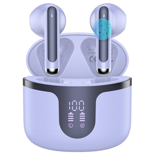 Wireless Earbuds, Bluetooth 5.4 Headphones HiFi Stereo with 4 HD Mic, 50H Playtime Bluetooth Earbuds with Dual LED Display, IPX7 Waterproof Wireless Earphones, Touch Control Ear Buds,USB-C, Purple - color: Purple