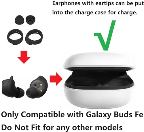 Replacement for Samsung Galaxy Buds FE Wing Tip Ear Tip 10 PCS Accessories, Silicone Earbuds Wingtips 2 Pairs and Eartips 3 Pairs for Galaxy Buds FE, Black