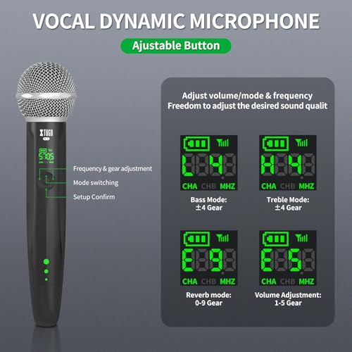 XTUGA X-1 Wireless Microphone, Bluetooth Rechargeable Metal Handheld Mic | Dynamic Microphone w/ Adapters,Auto Pairing,Anti Whistling,USB Karaoke Mics,UHF Singal for Singing/Weddinng/Party/Speech