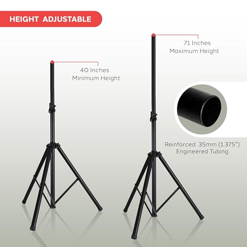 Pyle Universal Speaker Stand 2-Pack – Heavy Duty Tripod Mount Holder Set, Height Adjustable from 40” to 71”, 35mm Insert Compatibility, Safety Pin and Knob Locking for PA, DJ & Studio Use - size: 2-Pack