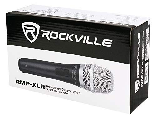 Rockville RMP-XLR Dynamic Cardioid Microphone with 10' XLR Cable, 3-Pack | Professional Wired Vocal Mic, On/Off Switch, Steel Mesh Grill, OFC Copper Cable, Includes Clip and Pouch, Studio and Stage
