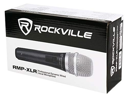 Rockville RMP-XLR Dynamic Cardioid Microphone with 10' XLR Cable, 3-Pack | Professional Wired Vocal Mic, On/Off Switch, Steel Mesh Grill, OFC Copper Cable, Includes Clip and Pouch, Studio and Stage