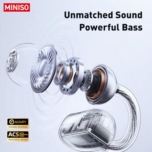 MINISO Clip On Earbuds Open Ear Earbuds Wireless Bluetooth 5.4 Headphones Heart Rate Monitor, Noise Cancelling, IPX5, LCD Full Color Touch Screen, Sports Ear Buds wiht mic Secure Fit for Small Ears