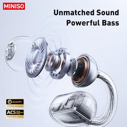 MINISO Clip On Earbuds Open Ear Earbuds Wireless Bluetooth 5.4 Headphones Heart Rate Monitor, Noise Cancelling, IPX5, LCD Full Color Touch Screen, Sports Ear Buds wiht mic Secure Fit for Small Ears