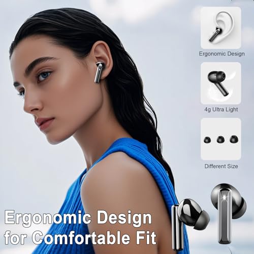 Wireless Earbuds, Bluetooth 5.4 Headphones HiFi Stereo, Bluetooth Earbuds with 4 ENC Mics, 48H Playtime Ear buds with LED Display Charging Case, IP7 Waterproof In Ear Earphones for Android iOS Black
