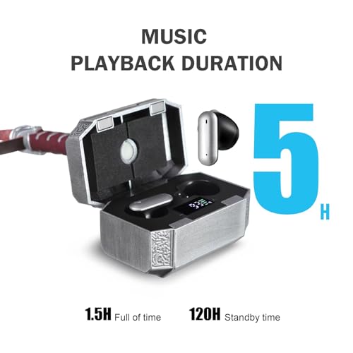 Wireless Earbuds with Thor Hammer Wireless Charging Case,5.3 Bluetooth Ear Buds Light-Weight Headphones,Novelty Gifts for Men