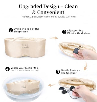 LC-dolida 3D Silk Bluetooth Sleep Mask, Mulberry Silk Sleep Mask with Bluetooth Headphones, Bluetooth Eye Sleep Mask for Side Sleepers, Total Blackout Bluetooth Eye Mask for Women Men, Champagne - color: Champagne