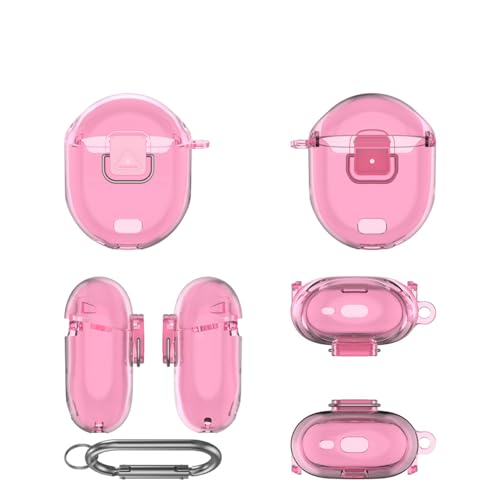 [Upgrade Lock] Case for Google Pixel Buds Pro 2, VAEKNVG Shock-Absorbing Protective Armor Cover for Pixel Buds Pro 2 Accessories, TPU Hard Shell with Carabiner (Clear Pink)