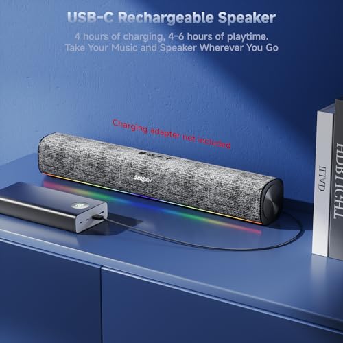 SOULION Bluetooth Computer Speakers with Dynamic LED Light, USB Plug & Play PC Speakers with Switch Button, Clearly Sound Soundbar for Desktop Laptop Monitor MG(USB-C to USB Adapter Included) | Dynamic LED Light, USB Plug & Play, Switch Button, Clearly So