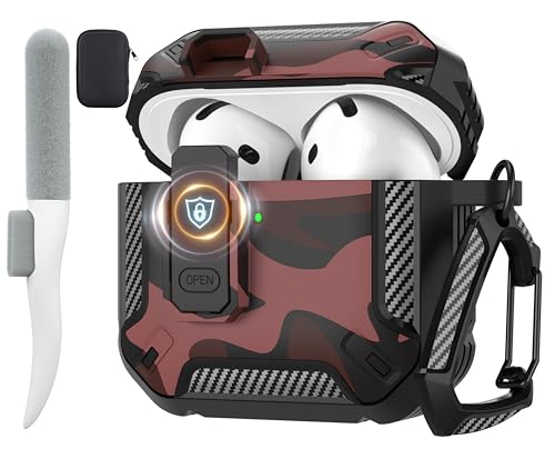 for AirPods 4 Case & AirPods 5 Case with Magnetic Lock, Red Camo - color: Camo Red, size: AirPods 4 Case 2024 / AirPods 5 Case 2026