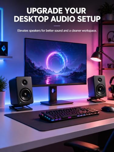 U-Z2 【2PACK】 Desktop Speaker Stands Pair for Small Speakers, Tilted Steel Tabletop Stands with Foam Padding, Fits Compact Studio Monitors, Computer Speakers (A/Black) - color: A/Black