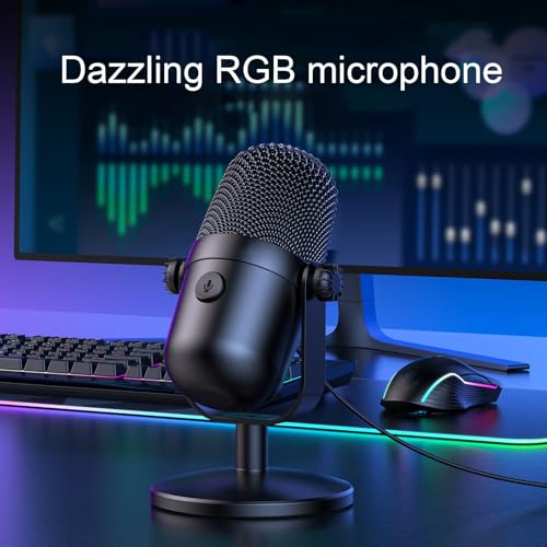 USB Condenser Studio Microphone, RGB Plug Play PC Gaming Mic with Quick Mute Buttons, Noise Cancelling for Streaming Podcast Recording Video Call Zoom Skype