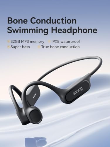 Sanag Swimming Bone Conduction Headphones Earbuds IPX8 Waterproof Underwater 8H Playtime Wireless Bluetooth Earphones with 32GB MP3 for Running Cycling Sport, Beige - color: Beige
