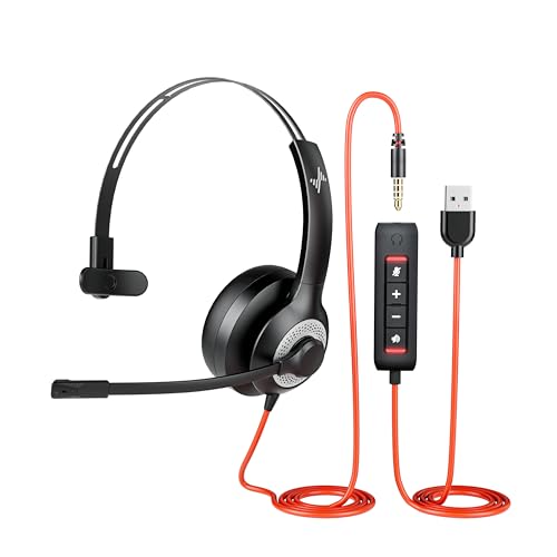 JIAMQISHI USB Headset with Mic for PC, On-Ear Computer Laptop Headphones with Noise Cancelling Microphone in-line Control for Home Office Online Class (USB+3.5mm Single Ear Headset, Black) - color: Black, style: USB+3.5mm Single Ear Headset