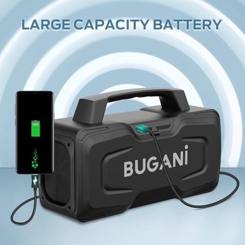 BUGANI Bluetooth Speaker, 80W Powerful Portable Wireless Speaker IPX7 Waterproof, Outdoor Loud Speakers with Handle 24H Playtime, Support Microphone AUX USB Suitable for Party, Pool, Karaoke