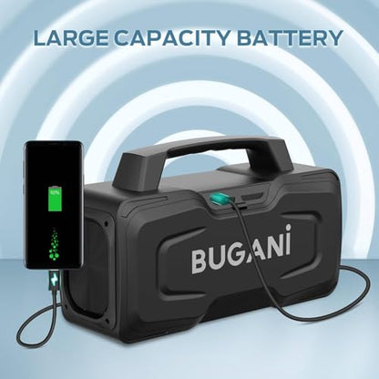 BUGANI Bluetooth Speaker, 80W Powerful Portable Wireless Speaker IPX7 Waterproof, Outdoor Loud Speakers with Handle 24H Playtime, Support Microphone AUX USB Suitable for Party, Pool, Karaoke
