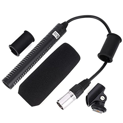 Condenser Microphone High Sensitivity Stereo Camera Mic Recording Black Unidirectional Anti Interference for Video Recording